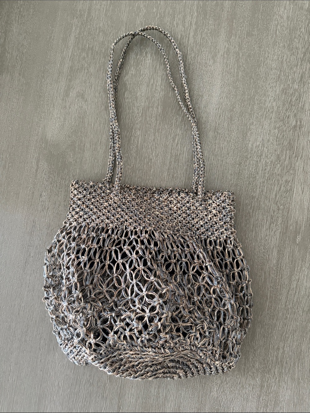 Rivera's Boutique Neutral Crochet Mesh Tote in Taupe